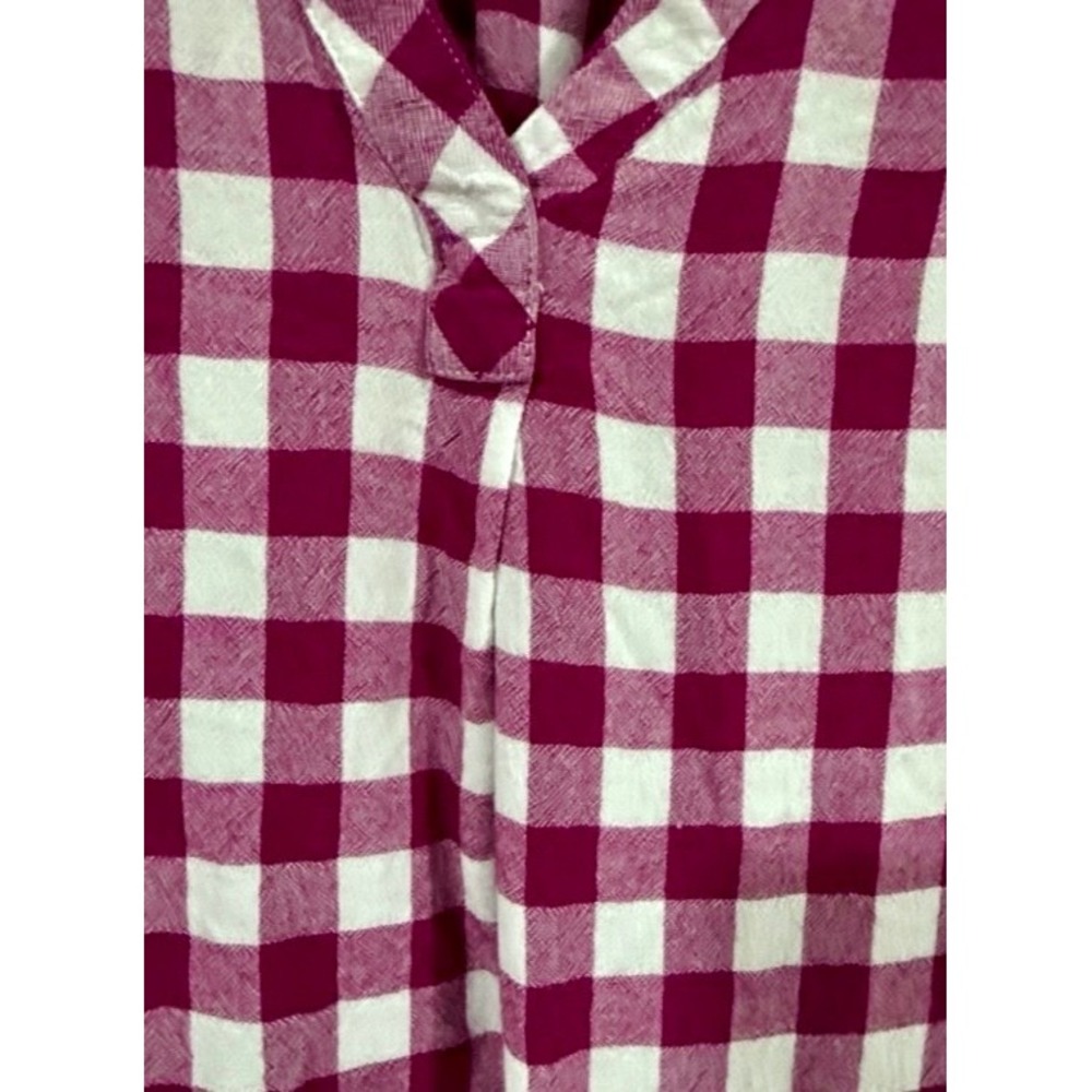 Liz Claiborne Blouse Womens ExLarge Burgundy Gingham Rayon V Neck Preppy - Picture 8 of 12